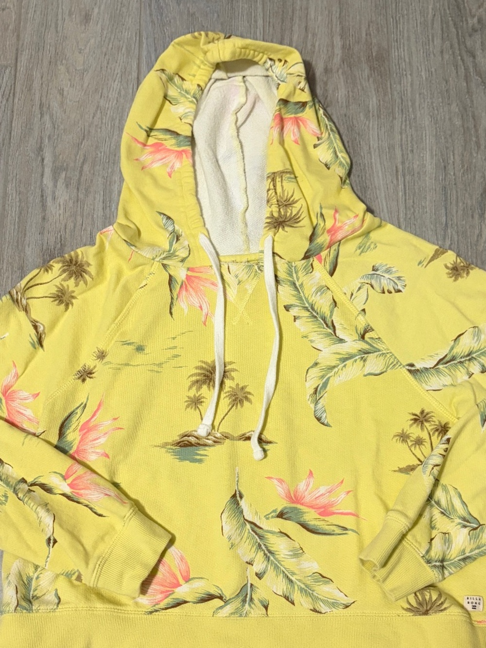 Women's Billabong Yellow Beach Hawaiian Cotton Palm Tree Hoodie Sweatshirt- SM